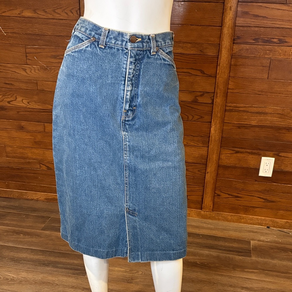 Classic Blue Denim Pencil Skirt - Mid Length
